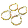 Oro Laminado Small Hoop, Gold Filled Style Hollow Design, Diamond Cutting Finish, Tricolor, 02.213.0156.1.25