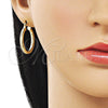 Oro Laminado Small Hoop, Gold Filled Style Hollow Design, Diamond Cutting Finish, Golden Finish, 02.213.0258.25