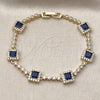 Oro Laminado Tennis Bracelet, Gold Filled Style Cluster Design, with White and Sapphire Blue Cubic Zirconia, Polished, Golden Finish, 03.266.0053.4.07