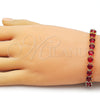 Oro Laminado Tennis Bracelet, Gold Filled Style Heart Design, with Garnet Cubic Zirconia, Polished, Golden Finish, 03.284.0064.1.08