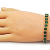 Oro Laminado Tennis Bracelet, Gold Filled Style Heart Design, with Green Cubic Zirconia, Polished, Golden Finish, 03.284.0064.2.08
