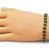 Oro Laminado Tennis Bracelet, Gold Filled Style Heart Design, with Green Cubic Zirconia, Polished, Golden Finish, 03.284.0064.2.08 (Thickness, 8 Inches Length)