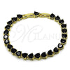 Oro Laminado Tennis Bracelet, Gold Filled Style Heart Design, with Black Cubic Zirconia, Polished, Golden Finish, 03.284.0064.4.08