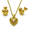 Oro Laminado Earring and Pendant Adult Set, Gold Filled Style Heart and Hollow Design, Polished, Golden Finish, 10.342.0274