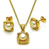 Oro Laminado Earring and Pendant Adult Set, Gold Filled Style Love Knot Design, with Ivory Pearl, Polished, Golden Finish, 10.342.0281