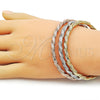 Oro Laminado Trio Bangle, Gold Filled Style Twist and Greek Key Design, Polished, Tricolor, 07.282.0064 (05 MM Thickness, One size fits all)