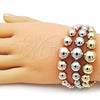 Oro Laminado Fancy Bracelet, Gold Filled Style Ball and Hollow Design, Polished, Tricolor, 03.282.0008.07 (14 MM Thickness, 8 Inches Length)