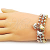 Oro Laminado Fancy Bracelet, Gold Filled Style Heart and Ball Design, Polished, Tricolor, 03.282.0010.07