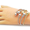 Oro Laminado Trio Bangle, Gold Filled Style Ball and Twist Design, with White Cubic Zirconia, Polished, Tricolor, 07.282.0074