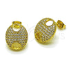 Oro Laminado Stud Earring, Gold Filled Style Puff Mariner Design, with White Cubic Zirconia, Polished, Golden Finish, 02.282.0098