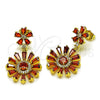 Oro Laminado Dangle Earring, Gold Filled Style Flower and Baguette Design, with Garnet and White Cubic Zirconia, Polished, Golden Finish, 02.282.0103