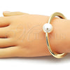 Oro Laminado Individual Bangle, Gold Filled Style Ball Design, with Ivory Pearl, Polished, Golden Finish, 07.307.0063.05