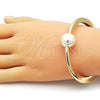 Oro Laminado Individual Bangle, Gold Filled Style Ball Design, with Ivory Pearl, Polished, Golden Finish, 07.307.0063.04 (16 MM Thickness, Size 4 (2.25 Diameter))