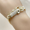 Oro Laminado Fancy Bracelet, Gold Filled Style San Judas and Belt Buckle Design, with White Cubic Zirconia, Polished, Golden Finish, 03.411.0083.07 (Thickness, 8 Inches Length)
