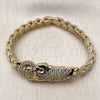 Oro Laminado Fancy Bracelet, Gold Filled Style San Judas and Belt Buckle Design, with White Cubic Zirconia, Polished, Golden Finish, 03.411.0083.07 (Thickness, 8 Inches Length)