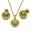 Oro Laminado Earring and Pendant Adult Set, Gold Filled Style Diamond Cutting Finish, Golden Finish, 10.379.0097