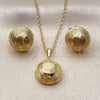 Oro Laminado Earring and Pendant Adult Set, Gold Filled Style Ball Design, Diamond Cutting Finish, Golden Finish, 10.379.0103