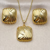 Oro Laminado Earring and Pendant Adult Set, Gold Filled Style Diamond Cutting Finish, Golden Finish, 10.379.0104