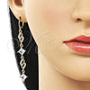 Oro Laminado Long Earring, Gold Filled Style with White Cubic Zirconia, Polished, Golden Finish, 02.323.0112