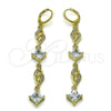 Oro Laminado Long Earring, Gold Filled Style with White Cubic Zirconia, Polished, Golden Finish, 02.323.0112