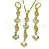 Oro Laminado Earring and Pendant Adult Set, Gold Filled Style with White Cubic Zirconia, Polished, Golden Finish, 10.323.0002
