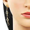 Oro Laminado Long Earring, Gold Filled Style Teardrop and Cluster Design, with Black and White Cubic Zirconia, Polished, Golden Finish, 02.323.0114