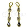 Oro Laminado Long Earring, Gold Filled Style Teardrop and Cluster Design, with Black and White Cubic Zirconia, Polished, Golden Finish, 02.323.0114