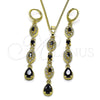 Oro Laminado Earring and Pendant Adult Set, Gold Filled Style Teardrop and Cluster Design, with Black and White Cubic Zirconia, Polished, Golden Finish, 10.323.0004