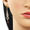 Oro Laminado Long Earring, Gold Filled Style Teardrop Design, with Multicolor and White Cubic Zirconia, Polished, Golden Finish, 02.323.0115
