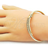 Oro Laminado Individual Bangle, Gold Filled Style Greek Key Design, with White Cubic Zirconia, Polished, Golden Finish, 07.237.0001.05 (Thickness, Size 5 (2.50 Diameter))