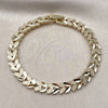 Oro Laminado Solid Bracelet, Gold Filled Style Four-leaf Clover Design, Diamond Cutting Finish, Golden Finish, 03.213.0406.07 (Thickness, 8 Inches Length)