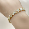 Oro Laminado Solid Bracelet, Gold Filled Style Heart Design, Diamond Cutting Finish, Golden Finish, 03.213.0398.1.07 (Thickness, 7 Inches Length)
