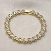 Oro Laminado Solid Bracelet, Gold Filled Style Heart Design, Diamond Cutting Finish, Golden Finish, 03.213.0409.07