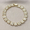 Oro Laminado Solid Bracelet, Gold Filled Style Heart Design, Diamond Cutting Finish, Golden Finish, 03.213.0393.1.07