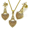 Oro Laminado Earring and Pendant Adult Set, Gold Filled Style with White Cubic Zirconia, Polished, Golden Finish, 10.282.0017