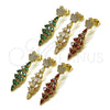 Oro Laminado Long Earring, Gold Filled Style Crown and Teardrop Design, with White Cubic Zirconia, Polished, Golden Finish, 02.282.0114