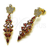 Oro Laminado Long Earring, Gold Filled Style Crown and Teardrop Design, with Garnet and White Cubic Zirconia, Polished, Golden Finish, 02.282.0114.1