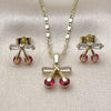 Oro Laminado Earring and Pendant Adult Set, Gold Filled Style Cherry Design, with Ruby and White Cubic Zirconia, Polished, Golden Finish, 10.196.0198