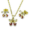 Oro Laminado Earring and Pendant Adult Set, Gold Filled Style Cherry Design, with Ruby and White Cubic Zirconia, Polished, Golden Finish, 10.196.0198