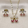 Oro Laminado Earring and Pendant Adult Set, Gold Filled Style Cherry Design, with Ruby and White Cubic Zirconia, Polished, Golden Finish, 10.196.0198