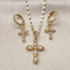 Oro Laminado Earring and Pendant Adult Set, Gold Filled Style Cross Design, Polished, Golden Finish, 10.196.0209.1