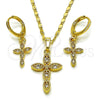 Oro Laminado Earring and Pendant Adult Set, Gold Filled Style Cross Design, Polished, Golden Finish, 10.196.0209.1