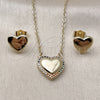 Oro Laminado Earring and Pendant Adult Set, Gold Filled Style Heart Design, with Multicolor Micro Pave, Polished, Golden Finish, 10.196.0223