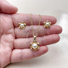 Oro Laminado Earring and Pendant Adult Set, Gold Filled Style Flower and Ball Design, with Ivory Pearl, Polished, Golden Finish, 10.156.0562