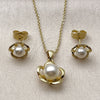 Oro Laminado Earring and Pendant Adult Set, Gold Filled Style Flower and Ball Design, with Ivory Pearl, Polished, Golden Finish, 10.156.0562