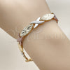 Oro Laminado Solid Bracelet, Gold Filled Style Hugs and Kisses Design, Matte Finish, Tricolor, 03.196.0026.08 (Thickness, 8 Inches Length)
