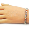 Oro Laminado Solid Bracelet, Gold Filled Style Heart Design, Diamond Cutting Finish, Tricolor, 03.196.0027.07