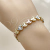 Oro Laminado Solid Bracelet, Gold Filled Style Heart Design, Diamond Cutting Finish, Tricolor, 03.196.0027.07