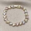 Oro Laminado Solid Bracelet, Gold Filled Style Heart Design, Diamond Cutting Finish, Tricolor, 03.196.0027.07