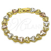 Oro Laminado Solid Bracelet, Gold Filled Style Heart Design, Diamond Cutting Finish, Tricolor, 03.196.0027.07